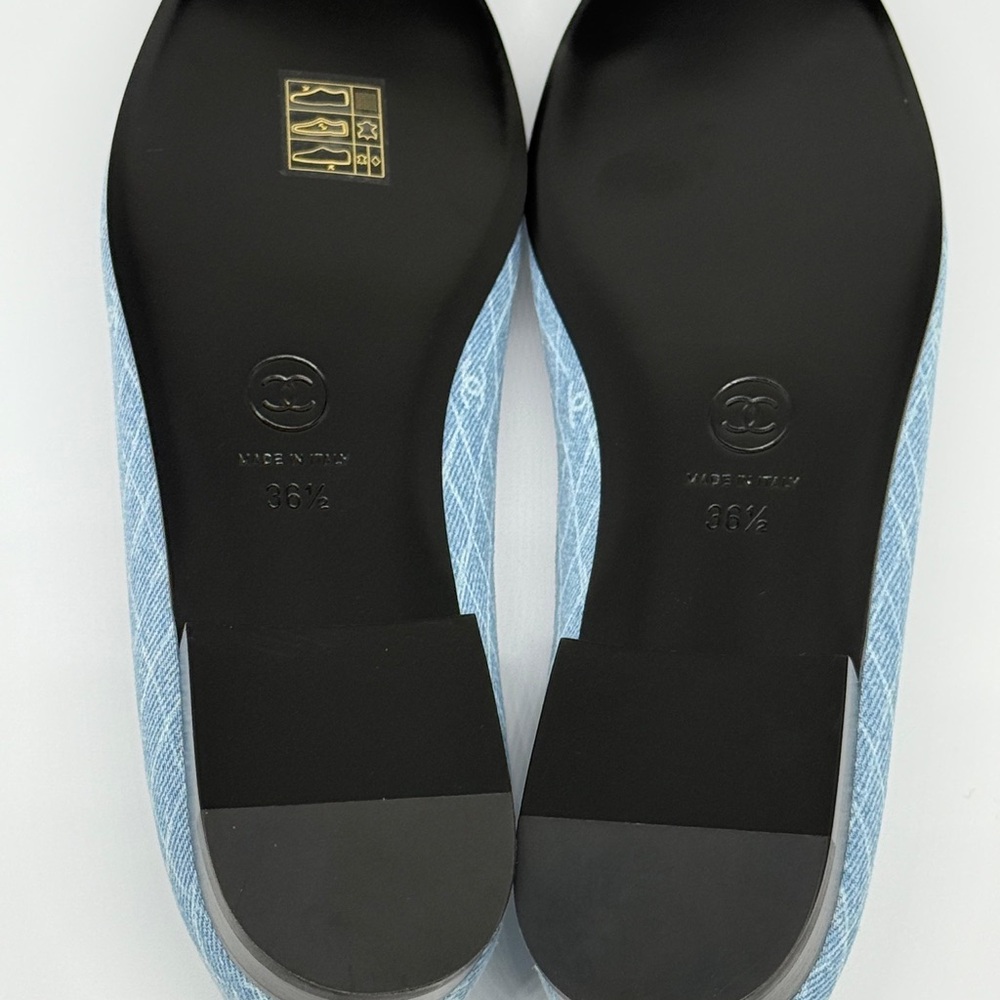 Chanel Denim Printed Quilt CC Cap Toe Ballerina Flats Size 36.5 NEW - Picture 8 of 8
